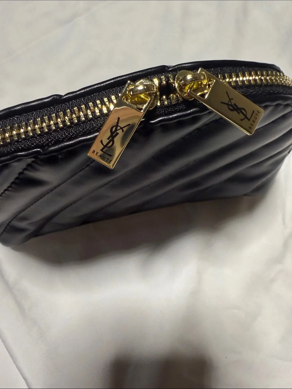 YSL Beauté Black Patent Cosmetic Pouch with Gold Hardware